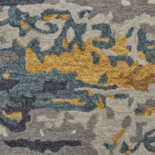 17 Stories Casual Abstract, Gray/Yellow/Blue Area Rug Wayfair